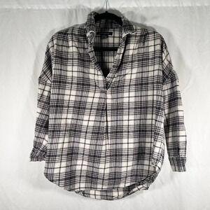 French Connection Sweater Womens XS White Grey Plaid Long Sleeve